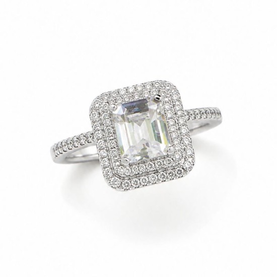 Bague Rectangulaire en Argent 925 Sertie de Zircons
